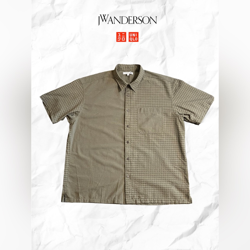 JW Anderson x Uniqlo Men's Khaki Seersucker Checkered Casual Shirt